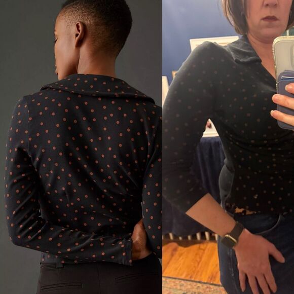 Maeve by Anthropologie Ruched Button-Down Collared Top Polka Dot | medium - Picture 3 of 13